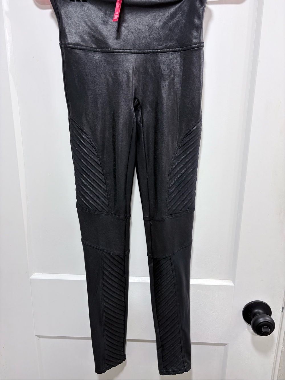 SPANX Black High-Waist Faux Leather Moto Leggings